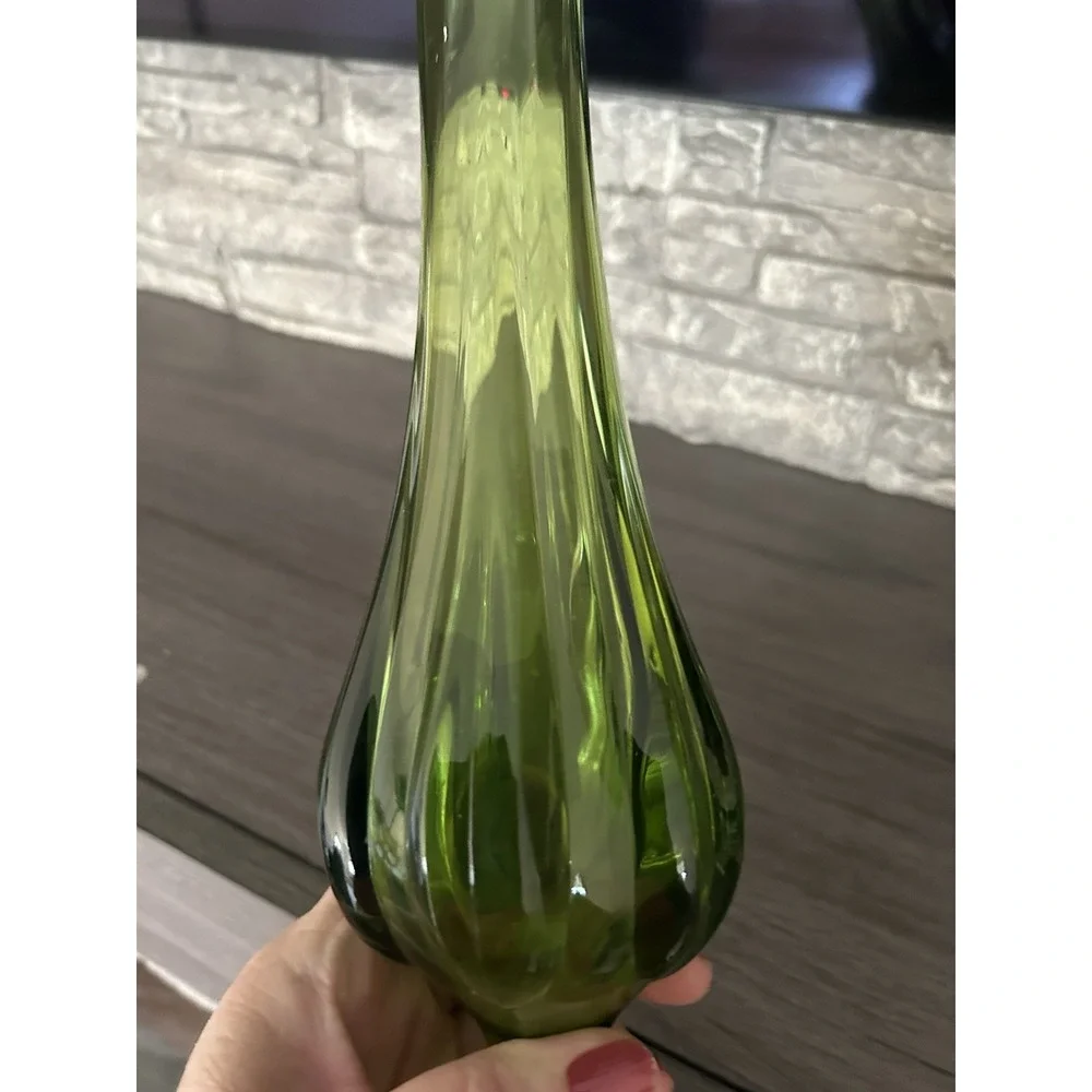 16 Inch Green Swung Glass Vintage Vase